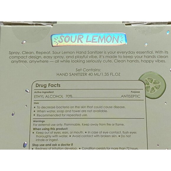Sour Lemon Scented Hand Sanitizer Spray 1.35  Fl Oz Cucumber Melon Scent NEW - Picture 10 of 11